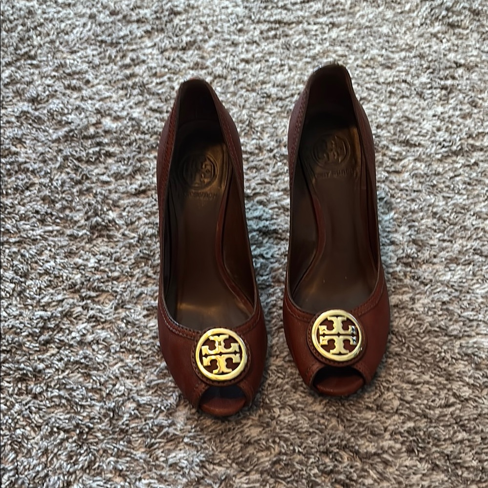 Tory Burch Brown Peep-Toe Women's Shoes
